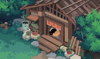 abandoned animal_focus animated animated_gif cat commentary decomposedmaw no_humans o_o original pixel_art pixelated plant potted_plant rain scenery tagme tree watching wind