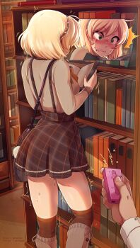 1girl 2019 ^^^ artist_name bad_id bad_pixiv_id bag blonde_hair blush book bookshelf boots borrowed_character bracelet clenched_teeth controller cut-in discreet_vibrator earrings facing_away from_behind green_eyes highres holding holding_book indoors jewelry knee_boots library light_particles long_sleeves merunyaa open_book original patreon_username pearl_bracelet pearl_earrings pixiv_username plaid_clothes plaid_skirt pov pov_hands pussy_juice reading remote_control remote_control_vibrator sammy_(bestsammy) sex_toy short_hair shoulder_bag signature skirt solo_focus suspender_skirt suspenders sweat teeth thighhighs trembling vibrator vibrator_under_clothes wireless_sex_toy_controller