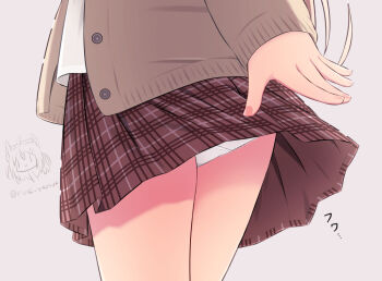 Rule 34 | 1girl, cardigan, commentary request, from behind, original, paid reward available, panties, pantyshot, plaid clothes, plaid skirt, pleated skirt, ri-net, skirt, standing, underwear, upskirt, white panties