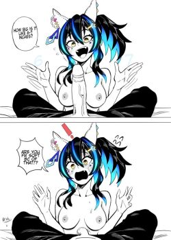 1boy1girl 67 blue_hair bruh daitaku_helios_(umamusume) flaccid kunitoro_(artist) large_penis meme penis simple_background six_seven umamusume veins veiny_penis