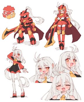 1girl absurdres armor blush bright_pupils commentary concept_art english_commentary highres long_hair multiple_views one_eye_closed open_mouth orange_eyes redot-chan redot_(game_engine) rune_(dualhart) simple_background smile sprite_sheet transparent_background very_long_hair white_hair white_pupils