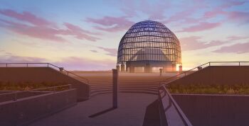 building evening glass_ceiling glass_dome highres horizon no_humans observatory original path road scenery shadow stairs sunlight sunset window yu02257951