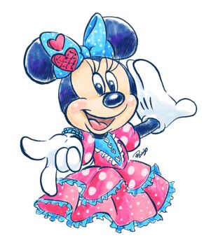 Rule 34 | 1girl, animal ears, bow, commentary request, d1zu30, disney, disneyland, dress, gloves, hair bow, highres, humanization, looking at viewer, mickey mouse &amp; friends, minnie mouse, mouse ears, mouse girl, open mouth, polka dot, polka dot bow, polka dot dress, polka dot skirt, skirt, smile, solo, white gloves