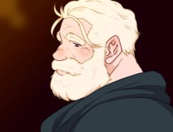 Rule 34 | 1boy, bara, beard over mouth, blush, connected beard, from side, huge eyebrows, loose hair strand, male focus, mature male, old, old man, original, paid reward available, portrait, short hair, solo, turning head, white hair, wrinkled skin, zettoken