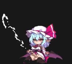 1futa adapted_costume alternate_breast_size animated ass bar_censor bat_wings black_background black_shirt black_thighhighs blue_hair blush bottomless breasts censored clenched_teeth closed_eyes cum dress ejaculation erection excessive_cum futanari hair_between_eyes handsfree_ejaculation hat hat_ribbon kneeling large_breasts lowres lying mob_cap namako_daibakuhatsu on_back open_mouth orgasm penis pink_dress pixel_art pointy_ears projectile_cum red_ribbon remilia_scarlet ribbon shirt short_hair solo spontaneous_orgasm standing teeth testicles thick_thighs thighhighs thighs tongue touhou trembling vampire video wings