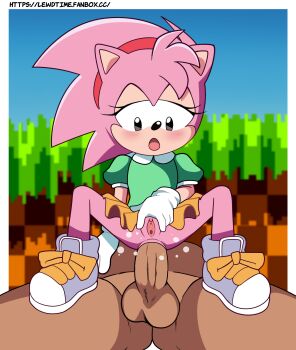 1girl amy_rose anal anus black_eyes classic_amy highres loli penis pussy sex sonic_(series) testicles