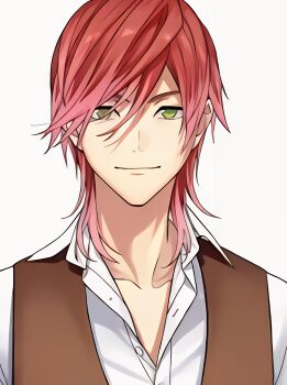 1boy absurdres artist_request green_eyes happy highres kurumi_mine long_hair male_focus onegai_patron-sama red_hair shirt smile source_request upper_body white_shirt
