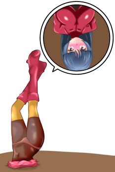 1girl embarrassed highres humiliation inugami-ke_no_ichizoku_pose lower_body masalu_kai nintendo panties pantyhose pokemon pokemon_frlg sabrina_(pokemon) stuck underwear upside-down upskirt