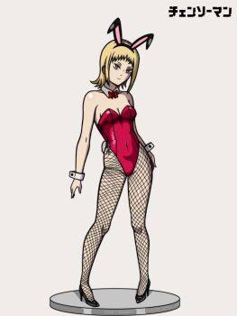 Rule 34 | animal ears, blonde hair, chainsaw man, djangoultra, fake animal ears, fishnet pantyhose, fishnets, high heels, highres, leotard, pantyhose, playboy bunny, rabbit ears, red leotard, sawatari akane (chainsaw man)