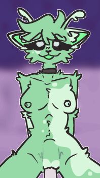 animal_ears animated animated_gif antennae breasts choker dildo dildo_riding fluffy furry furry_female girl_on_top gnarpies highres looking_up nipples non-web_source nude open_mouth riding sex_toy stomach_bulge