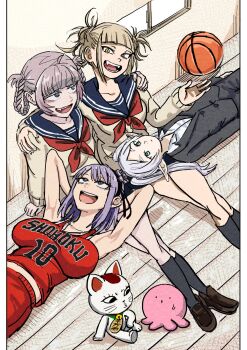 Rule 34 | 4girls, animal ears, ball, basketball, basketball (object), boku no hero academia, breasts, business suit, cat ears, crossover, dagashi kashi, dandadan, fangs, female focus, flat chest, formal clothes, frieren, highres, multiple girls, nanakusa nazuna (yofukashi no uta), reiquant, school uniform, shidare hotaru, shirt, slam dunk (series), sousou no frieren, suit, takopii, takopii no genzai, toga himiko, trait connection, turbo granny (dandadan), white hair, yofukashi no uta