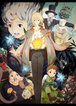 00s 3boys 3girls bad_id bad_pixiv_id blonde_hair brown_hair calcifer cigar dog everyone fire hat heen highres howl howl_no_ugoku_shiro howl_pendragon kakashi_no_kabu markl multiple_boys multiple_girls prince_justin smoking sophie sophie_hatter_(howl_no_ugoku_shiro) studio_ghibli treize_(mauve) white_hair witch witch_of_the_waste