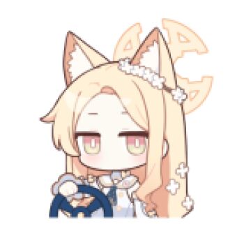 1girl animal_ear_fluff animal_ears animated animated_png blonde_hair blue_archive chibi chibi_only cross_halo dress english_text fox_ears fox_girl gradient_eyes halo jitome line_sticker_available long_hair looking_at_viewer lowres multicolored_eyes non-repeating_animation non-web_source official_art seia_(blue_archive) simple_background solo steering_wheel transparent_background upper_body white_dress yellow_eyes yellow_halo