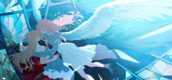 Rule 34 | 2girls, absurdres, angel wings, bang dream!, bang dream! it's mygo!!!!!, bilingual commentary, black choker, blue dress, blue jacket, brh, brown hair, chihaya anon, chinese commentary, choker, commentary, cropped jacket, dress, highres, holding hands, jacket, long hair, long sleeves, mixed-language commentary, multiple girls, nagasaki soyo, pink hair, short sleeves, sidelocks, skirt, string, string of fate, white skirt, wings, yuri