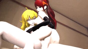 1futa 1girl 3d animated animated_gif artist_request ass blonde_hair elbow_gloves full-package_futanari futa_with_female futanari gloves indoors looping_animation lowres nude ponytail pyrrha_nikos red_hair rwby sex source_request straddling uncensored upright_straddle vaginal yang_xiao_long