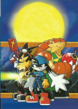 animal_ears bomb boots cabbit explosive gloves gun guntz highres kaze_no_klonoa klonoa klonoa_heroes moon official_art overalls pango reptile shoes sword weapon wolf_ears zipper