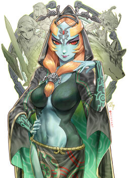 artist_name b.c.n.y. colored_sclera colored_skin commentary front_ponytail highres imp link long_hair midna midna_(true) multicolored_skin nintendo orange_hair pointy_ears princess_zelda red_eyes signature the_legend_of_zelda the_legend_of_zelda:_twilight_princess two-tone_skin wolf wolf_link yellow_sclera