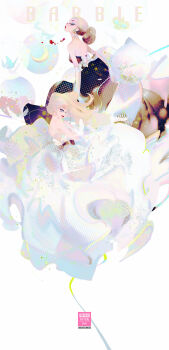 Rule 34 | 2girls, ad, barbie (franchise), belt, black belt, black dress, blonde hair, bug, butterfly, dress, highres, insect, long hair, mian lang, multiple girls, white dress