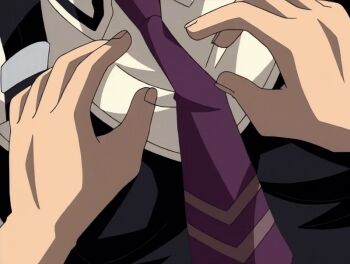 00s 1girl 2001 animated animated_gif anime_screenshot bible_black bible_black_night_of_the_walpulgiss bra breasts cleavage large_breasts necktie red_necktie removing_shirt school school_uniform shiraki_rika shirt standing suspenders tagme underwear unworn_shirt white_bra