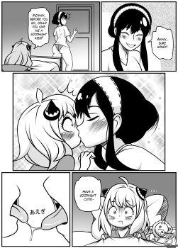 2girls absurdres age_difference anya_(spy_x_family) artist_request ass black_hair blush closed_eyes english_text female_focus french_kiss from_behind hairband highres kiss loli long_hair medium_hair monochrome mother_and_daughter multiple_girls onee-loli panties red_eyes saliva saliva_trail semi_draws smile spy_x_family stuffed_animal stuffed_toy surprised tongue tongue_out underwear yor_briar yuri
