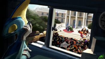 6+others aiming assassin black_hat black_necktie blazer blaziken blood blood_on_clothes blood_on_ground blood_on_hands blue_flag building cellphone censored charizard clock clothed_pokemon crossed_arms crowd crowded dappled_sunlight delphox dragonite dress_shirt facing_away facing_to_the_side fedora forest formal_clothes gen_1_pokemon gen_2_pokemon gen_3_pokemon gen_4_pokemon gen_6_pokemon gen_8_pokemon gengar gun half-closed_eyes hand_on_own_chest hand_on_own_shoulder hat highres holding holding_phone indoors injury inteleon jacket looking_at_another looking_to_the_side lucario machoke microphone military_uniform mosaic_censoring multiple_others nature necktie nintendo outdoors phone pikachu pillar podium pokemon pokemon_(creature) rhond_45 rifle scope shirt side-by-side smartphone sniper_rifle sunlight tree tyranitar weapon white_shirt