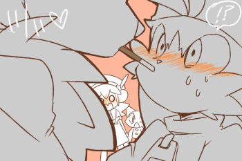 age_difference bandai_namco black_fur blush cat child embarrassed food furry guntz hat heart kaze_no_klonoa klonoa klonoa_2:_lunatea&#039;s_veil klonoa_heroes lolo_(klonoa) long_ears nervous nervous_sweating pocky pocky_kiss shared_food shota size_difference surprised sweat tat_(klonoa) wolf yaoi