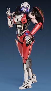 1girl 3d absurdres arcee blue_eyes glowing glowing_eyes hand_on_own_hip helmet highres humanoid_robot looking_at_viewer mechabare panties pink_lips red_panties robot simple_background solo thighs transformers transformers:_rise_of_the_beasts transformers_(live_action) underwear v worup_2022