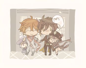 Rule 34 | 004s 4, 2boys, 2girls, boo tao (genshin impact), chibi, conductor, genshin impact, hu tao (genshin impact), image sample, multiple boys, multiple girls, official alternate costume, pixiv, pixiv sample, qiqi (genshin impact), tartaglia (genshin impact), white background, zhongli (genshin impact)