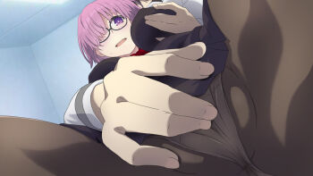 1boy 1girl blush breasts fate/grand_order fate_(series) fujimaru_ritsuka_(male) glasses grabbing_another's_breast groping mash_kyrielight necktie open_mouth panties panties_under_pantyhose pantyhose pink_hair purple_eyes short_hair toraya_(doujintraya) underwear