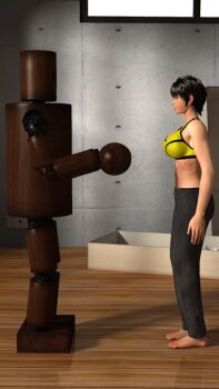 3d abs animated animated_gif bouncing_breasts breast_punch breasts large_breasts punching robot short_hair slow_motion sports_bra tendou_ayane tomboy toned umemaro umemaro_3d