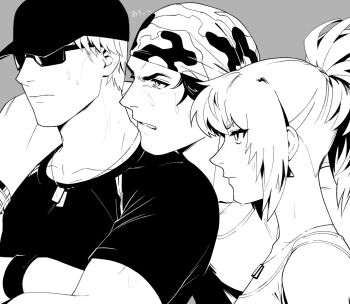 00a3af_231 1girl clark_still collar earrings female_focus highres jewelry leona_heidern long_hair military ponytail ralf_jones shirt tank_top the_king_of_fighters