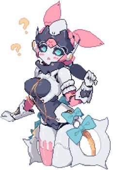 1girl ? ?? ai-assisted angels_of_delusion aria_(zenless_zone_zero) blush bow cowboy_shot green_bow highres humanoid_robot joints mechanical_ears robot robot_girl robot_joints shimamuraa11451 simple_background solo zenless_zone_zero