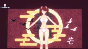 1girl 3d animated ass bikini breasts brown_eyes brown_hair cleavage curvy dancing el_tio_ale highleg highleg_bikini highres large_breasts long_hair looking_at_viewer one_piece red_lips shinobu_(one_piece) smile swimsuit twintails video white_bikini wide_hips