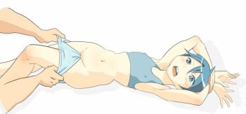 1girl animated animated_gif blue_hair borusen douchin_akira hybrid_animation navel original penis short_hair split_in_half undressing what