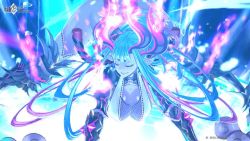 1girl animated anime_screenshot attack bare_shoulders black_one-piece_swimsuit blue_hair blush body_markings breasts choker cleavage collarbone colored_skin covered_navel curvy earrings eyeliner fate/grand_order fate_(series) fish grey_skin hair_between_eyes highleg highleg_one-piece_swimsuit honjou_raita horns ibuki_douji_(fate) ibuki_douji_(swimsuit_berserker)_(fate) ibuki_douji_(swimsuit_berserker)_(first_ascension)_(fate) innertube jewelry katana large_breasts long_hair looking_at_viewer looking_to_the_side magic makeup multicolored_hair nail_polish official_art oil-paper_umbrella one-piece_swimsuit oni oni_horns pink_hair pink_headwear pink_one-piece_swimsuit pointy_ears ponytail red_eyes shiny_clothes shiny_skin shoes sidelocks smile snake sneakers sound summoning swim_ring swimsuit sword tail talking thigh_strap two-tone_swimsuit umbrella very_long_hair video visor_cap weapon whistle wide_hips