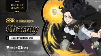 1girl black_clover black_hair breasts charmy_pappitson green_eyes highres large_breasts long_hair official_art solo torn_clothes