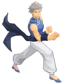 Rule 34 | 1boy, artist request, baggy pants, blue sash, blue shirt, blue shoes, clenched hands, closed eyes, closed mouth, collared shirt, fighting stance, fingerless gloves, full body, gloves, grey hair, high collar, isaac ducastel, legs apart, male focus, martial arts, muscular, muscular male, nexon, pants, pointy chin, sash, second-party source, shirt, shoes, short hair, simple background, sleeveless, sleeveless shirt, smile, tales weaver, thick eyebrows, transparent background, v-shaped eyebrows, white pants, wristband
