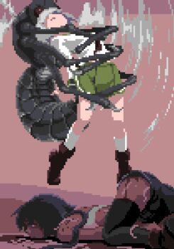 2girls amasaki_nana amasaki_ryouko animated animated_gif bee bestiality black_hair blank_blood bleeding blood bug captured cracklecradle dark-skinned_female dark_skin death dying ero_guro female_focus green_eyes grey_hair guro implied_penetration implied_sex impregnation insect interspecies loli lowres monster multiple_girls open_mouth pain rape ryona school_uniform screaming sex skirt spasm struggling thighhighs torture trembling worm