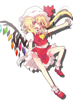 1girl blonde_hair female_focus flandre_scarlet hat nakamura_sandayo ponytail red_eyes ribbon shadow short_hair side_ponytail solo touhou wings