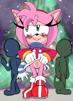 1girl amy_rose clothes_lift green_eyes loli pussy skirt skirt_lift sonic_(series)