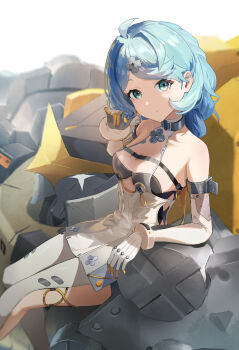 absurdres angry furious highres hitting mecha military robot seed_(zenless_zone_zero) seed_sr. tsubakuro31 white_background white_eyes zenless_zone_zero