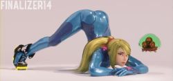 1girl 3d all_fours animated ass ass_shake bent_over blender_(medium) blonde_hair blue_eyes bodysuit flexible jack-o&#039;_challenge lips meme metroid metroid_(creature) metroid_larva nautilic nintendo ponytail samus_aran skin_tight solo split spread_legs super_smash_bros. top-down_bottom-up video wide_spread_legs