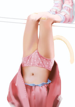 1girl absurdres animal_print bandaid blush borrowed_character clothes_lift female_focus flat_chest highres loli original panties parfait_(gachigachi) pink_shoes print_panties rabbit_panties rabbit_print realistic school_uniform serafuku shoes simple_background sketch skirt skirt_lift sneakers solo sweetonedollar tagme underwear upside-down white_background