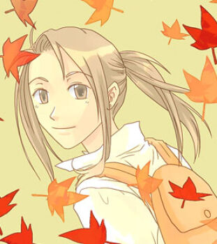Rule 34 | 1boy, autumn leaves, backpack, bag, blacksmith (ragnarok online), brown bag, brown eyes, brown hair, closed mouth, commentary request, dated commentary, falling leaves, leaf, long hair, looking at viewer, lowres, male focus, maple leaf, oomojiya, ponytail, ragnarok online, shirt, smile, solo, upper body, white shirt, yellow background