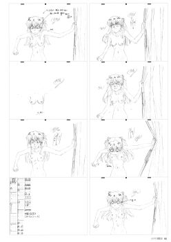 Rule 34 | absurdres, closed eyes, curtains, evangelion: 2.0 you can (not) advance, hairpods, highres, long hair, neon genesis evangelion, nipples, non-web source, nude, official art, rebuild of evangelion, souryuu asuka langley, storyboard