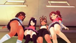 3d 4girls ahoge animated breasts ceiling ceiling_light choobie dancing dark-skinned_female dark_skin from_below ghost_dance hair_ornament indoors kazaki_yuriko loli looking_at_viewer looking_down midriff multiple_girls navel original panties saru_getchu sayaka_(saru_getchu) skirt small_breasts tagme thighs twintails underwear upskirt video video_game_screencap vrchat