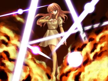 00s brown_eyes brown_hair explosion laser light long_hair mugino_shizuri pantyhose solo toaru_kagaku_no_railgun toaru_majutsu_no_index you you_(swdy)