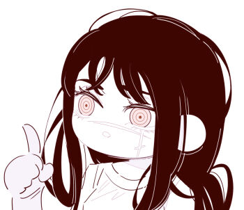 1girl chainsaw_man chibi chibi_only deer60868637 facial_scar gloves index_finger_raised long_hair monochrome ringed_eyes scar scar_on_cheek scar_on_face scar_on_nose solo tank_top yoru_(chainsaw_man)