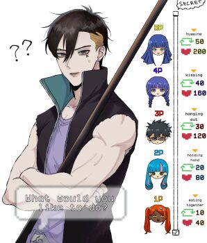 Rule 34 | 1boy, 5girls, ?, ??, ada (boruto), akimichi chouchou, belt buckle, black hair, blonde hair, blue eyes, boruto: two blue vortex, buckle, crossed arms, dark-skinned female, dark skin, earrings, english text, eyebrow piercing, face piercing, facial mark, grey eyes, hair between eyes, highres, holding, holding polearm, holding weapon, ifevilwhyuhot, jewelry, kakei sumire, kawaki (boruto), like and retweet, multicolored hair, multiple girls, muscular, muscular male, naruto (series), orange eyes, orange hair, piercing, pink hair, polearm, purple hair, short hair, stud earrings, twintails, two-tone hair, uchiha sarada, undercut, upper body, uzumaki himawari, very dark skin, weapon, whisker markings