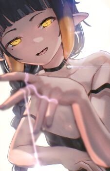 Rule 34 | 1girl, absurdres, advarcher, blunt bangs, commentary, english commentary, gradient hair, highres, hololive, hololive english, long hair, looking at viewer, mole, mole under eye, multicolored hair, ninomae ina'nis, open mouth, orange hair, pointy ears, purple hair, sidelocks, smile, solo, tentacle hair, virtual youtuber